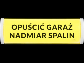 Tablica ostrzegawcza dwustronna TP-4.ds2/H2, "OPUŚCIĆ GARAŻ NADMIAR SPALIN"