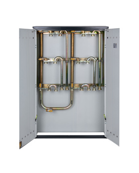 Punkt redukcyjno-pomiarowy na 5-6 gazomierzy G4/G6,w pionie,w skrzynce metalowej antracyt