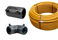 Komplet rura do gazu PE40 (20mb) + mufa + kolano